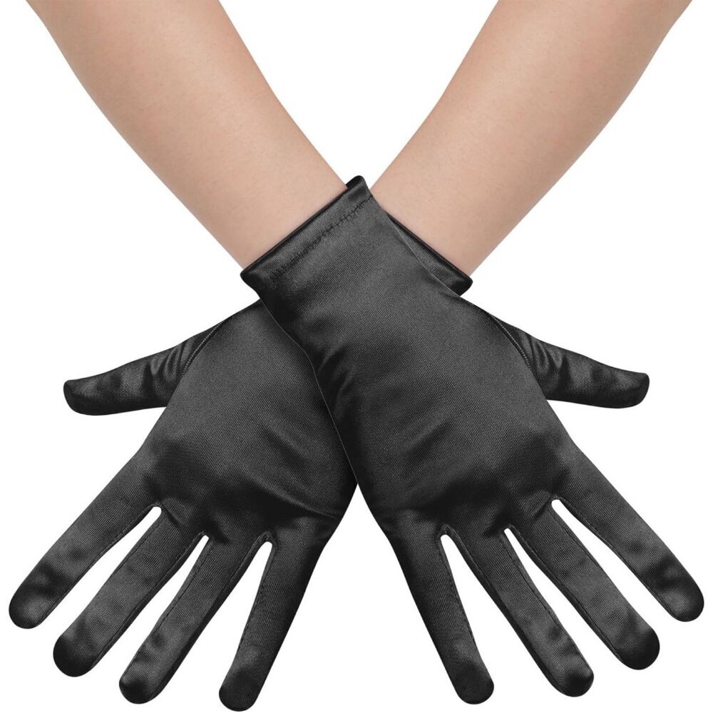 Women's Formal Short Black Satin Gloves Bridal Wedding Banquet Party Costume
